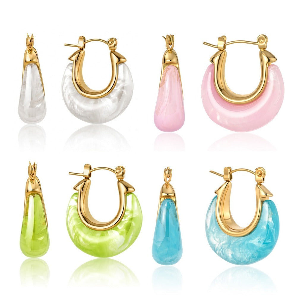 Color Resin Huggie Earrings Collection