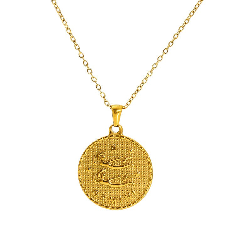 Vintage round constellation pendant 18K gold plated twelve constellation necklace