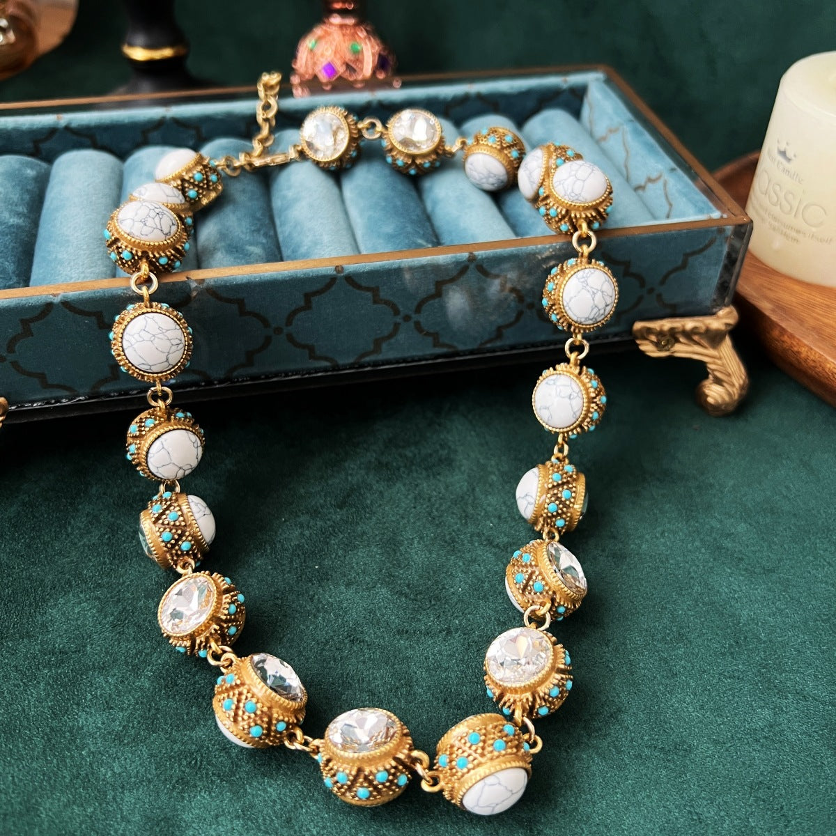 Vintage Heavy-work Malachite Necklace For Women