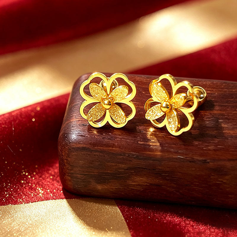 Designed Three-dimensional Matte Clover Drop Earrings With Tassels For Women