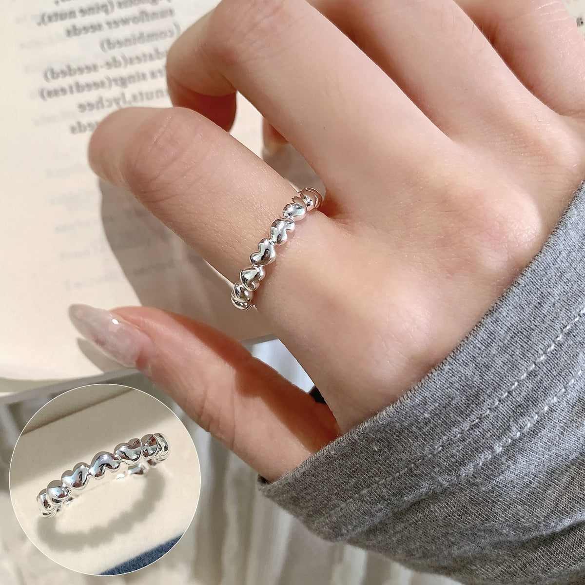 High Sense Star Open Ring For Women, INS Niche Brushed Texture Luxury Adjustable Index Finger Statement Ring
