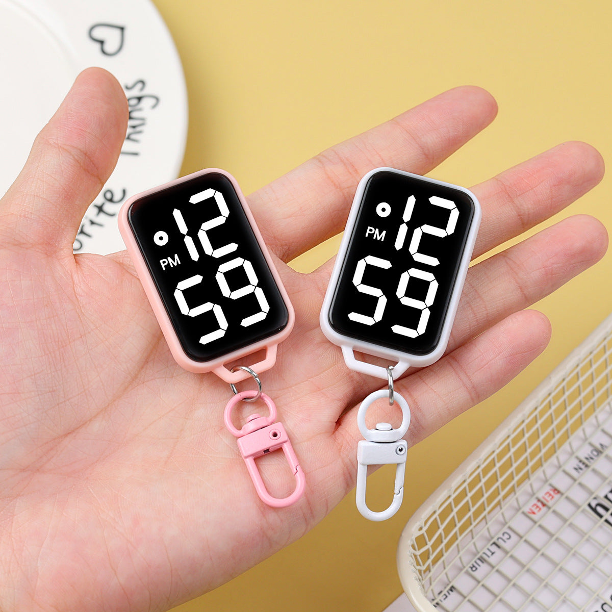 Waterproof Keychain Watch Square-shaped With Large Digits Electronic Touch And Luminous Display