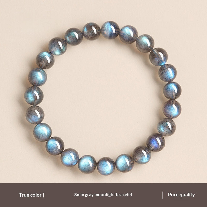 Natural Gray Moonstone Labradorite Blue Bead Bracelet