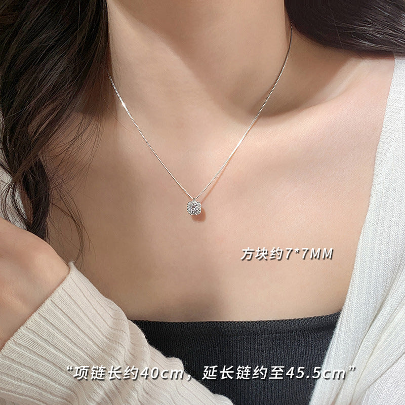 925 Sterling Silver Square Diamond Necklace 2025 New Fashion Hot-Selling Clavicle Chain Exquisite Light Luxury Women's Niche Design