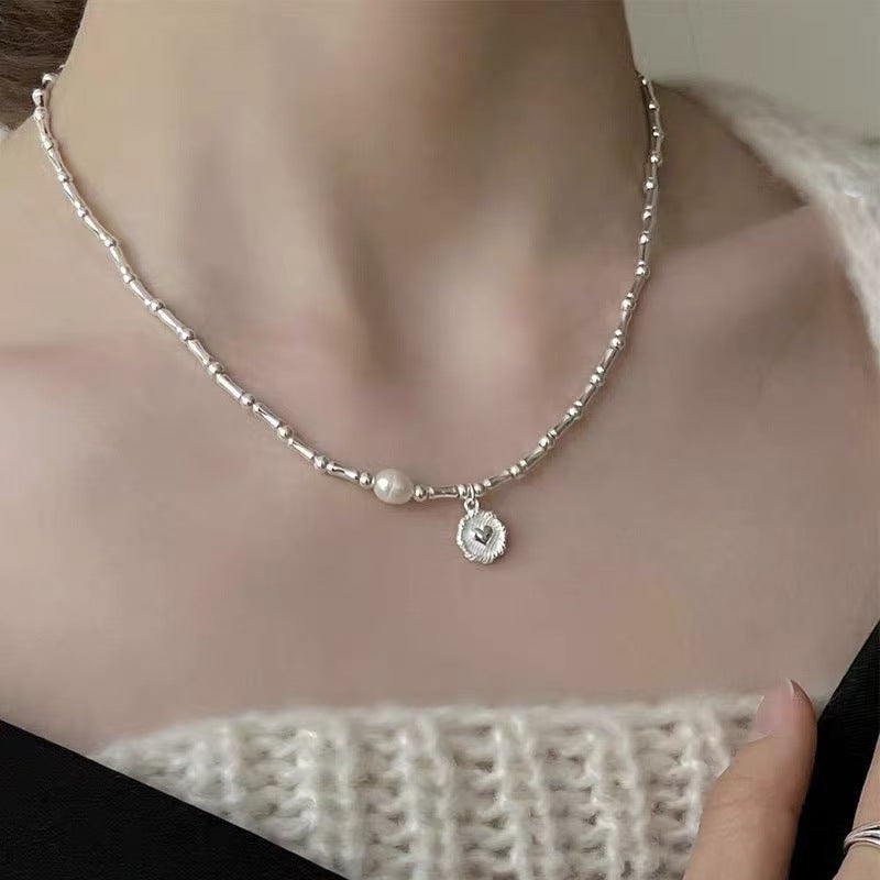 S925 Sterling Silver Pearl Necklace For Women, Niche Design, Light Luxury, Stylish And Versatile, High-End Clavicle Chain Accessory, Trendy