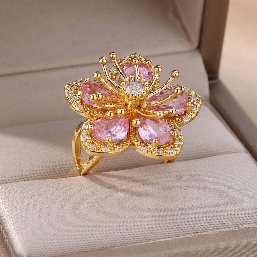 Exquisite Inlaid Zircon Flower Ring