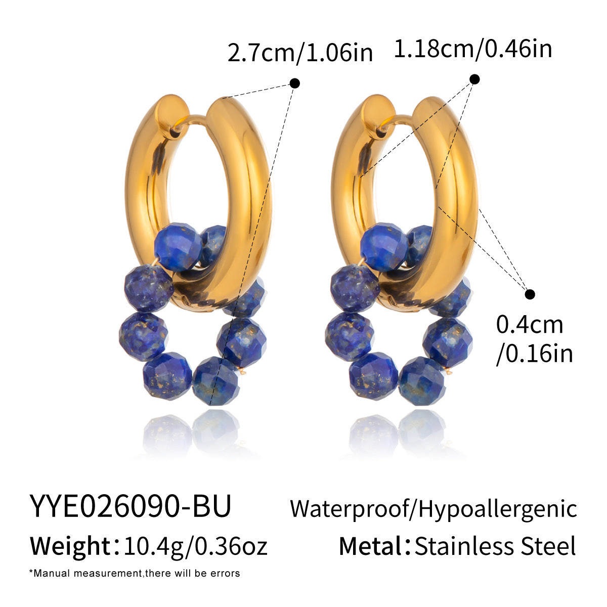 Stainless Steel Natural Stone Pendant Earrings