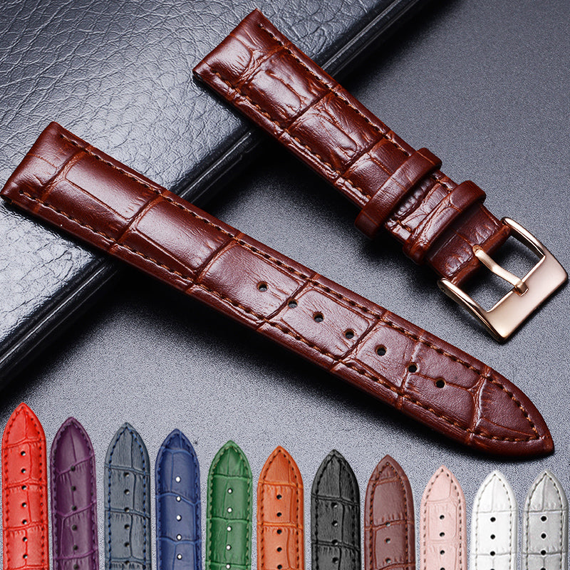 Cowhide Bamboo Watch Strap With Stainless Steel Pin Buckle