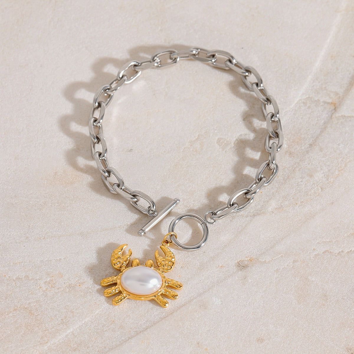 18K gold crab-shaped inlaid pearl design light luxury noble earring necklace bracelet set