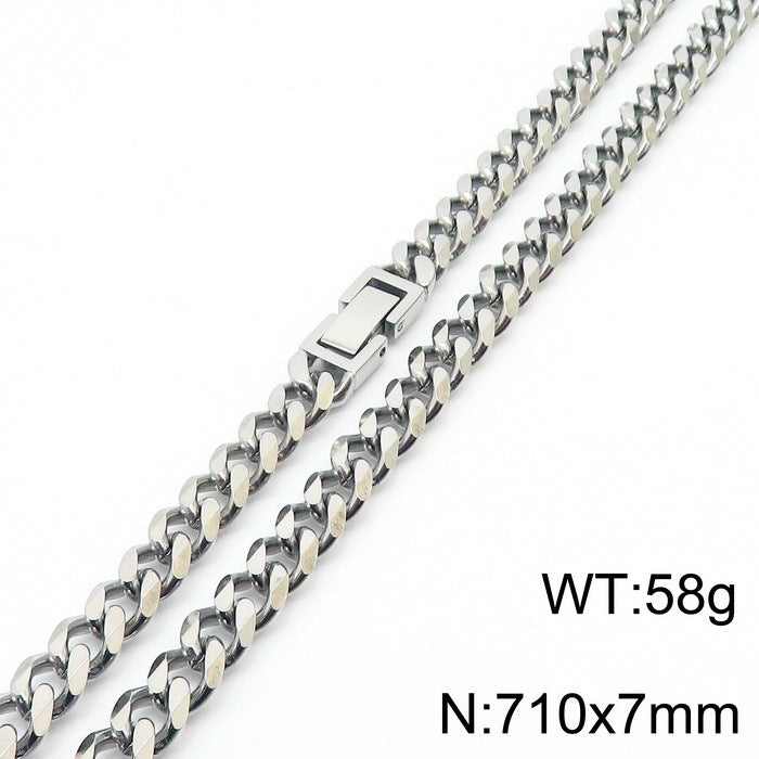 Polished Stainless Steel Cuban Chain Necklace