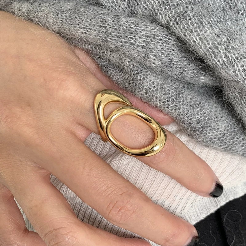 European American Style Unique Open Ring For Women, Geometric Exaggerated Hip Hop Punk Finger Band, Minimal Cold Tone Line Design Index Finger Jewelry