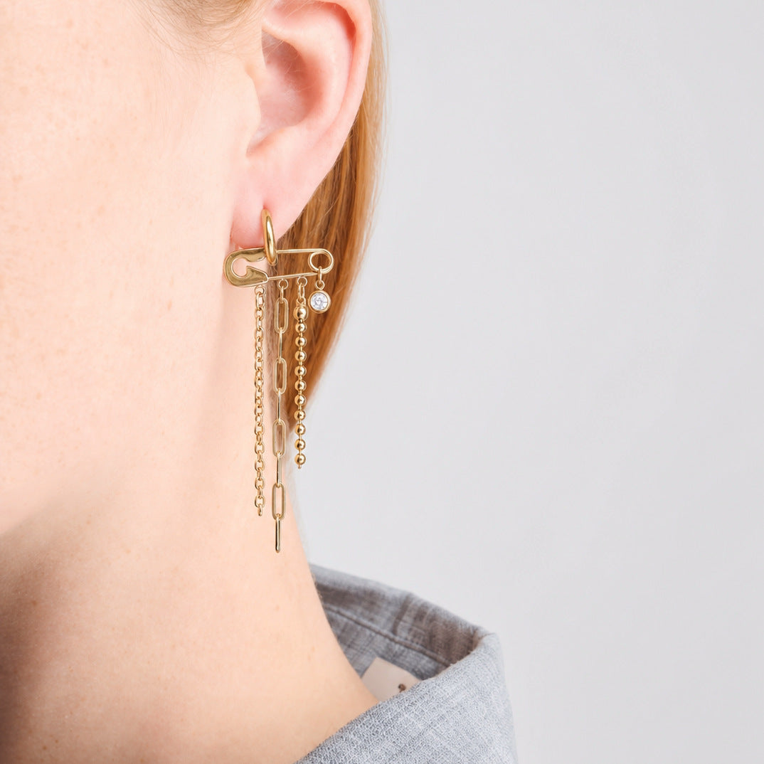 Safety Pin Chain Tassel Earrings