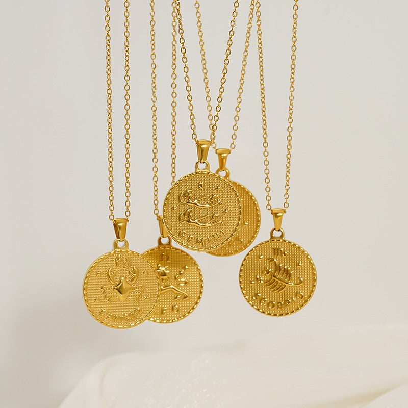 Vintage round constellation pendant 18K gold plated twelve constellation necklace