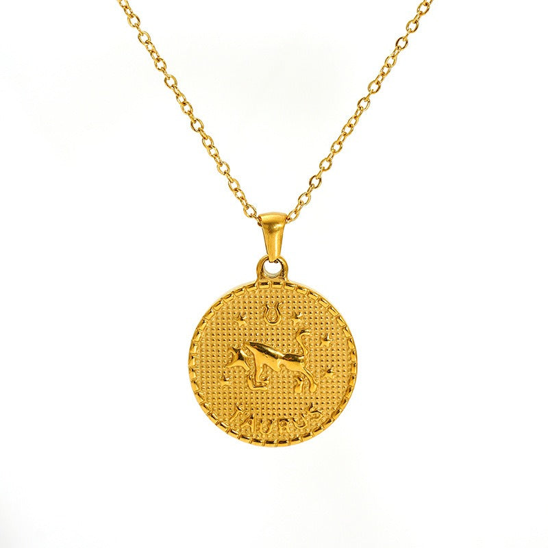 Vintage round constellation pendant 18K gold plated twelve constellation necklace