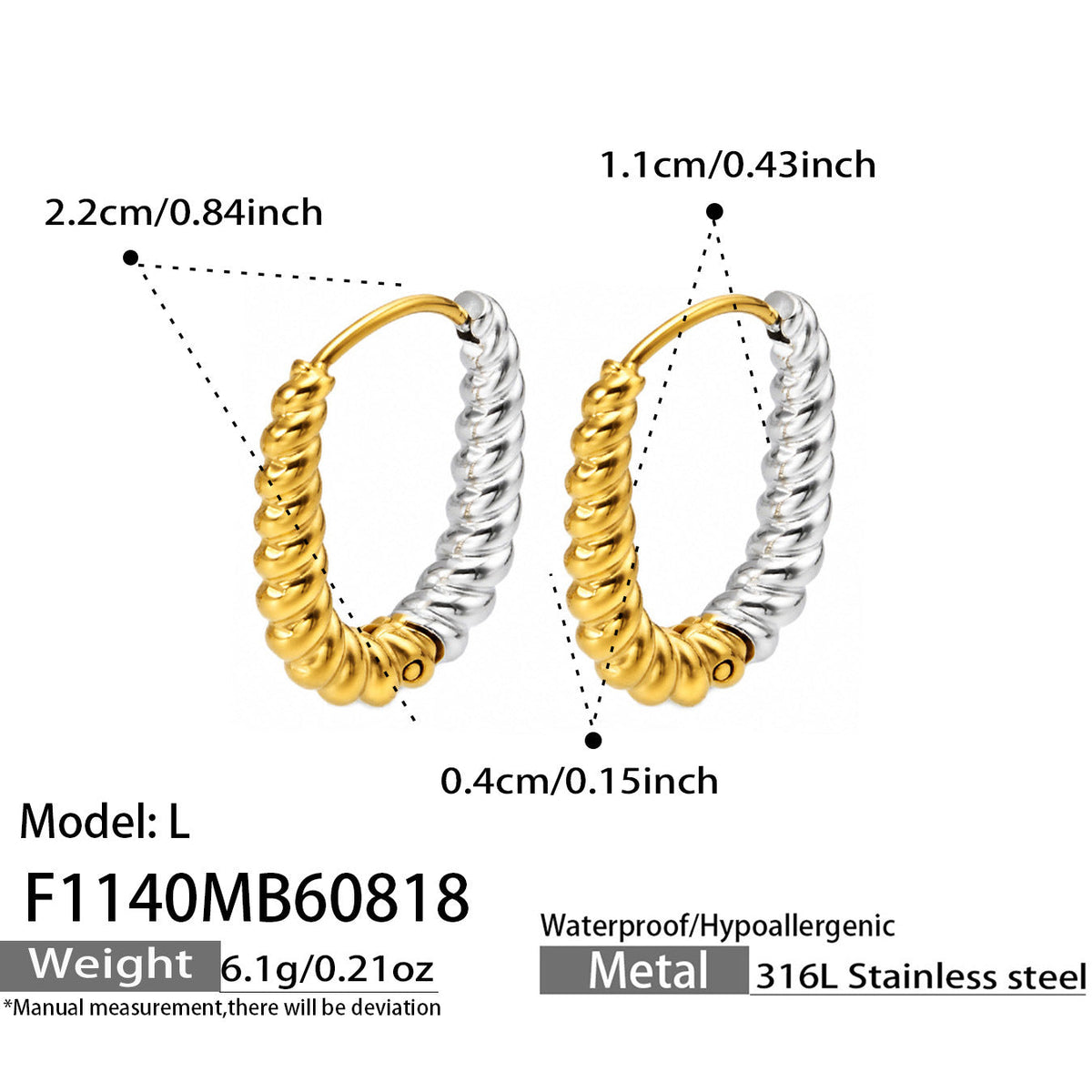 Two Tone Twisted Hoop Earrings Gold Plated Titanium Steel Fashion Women Ear Jewelry For Daily Dating Banquet Party Occasions