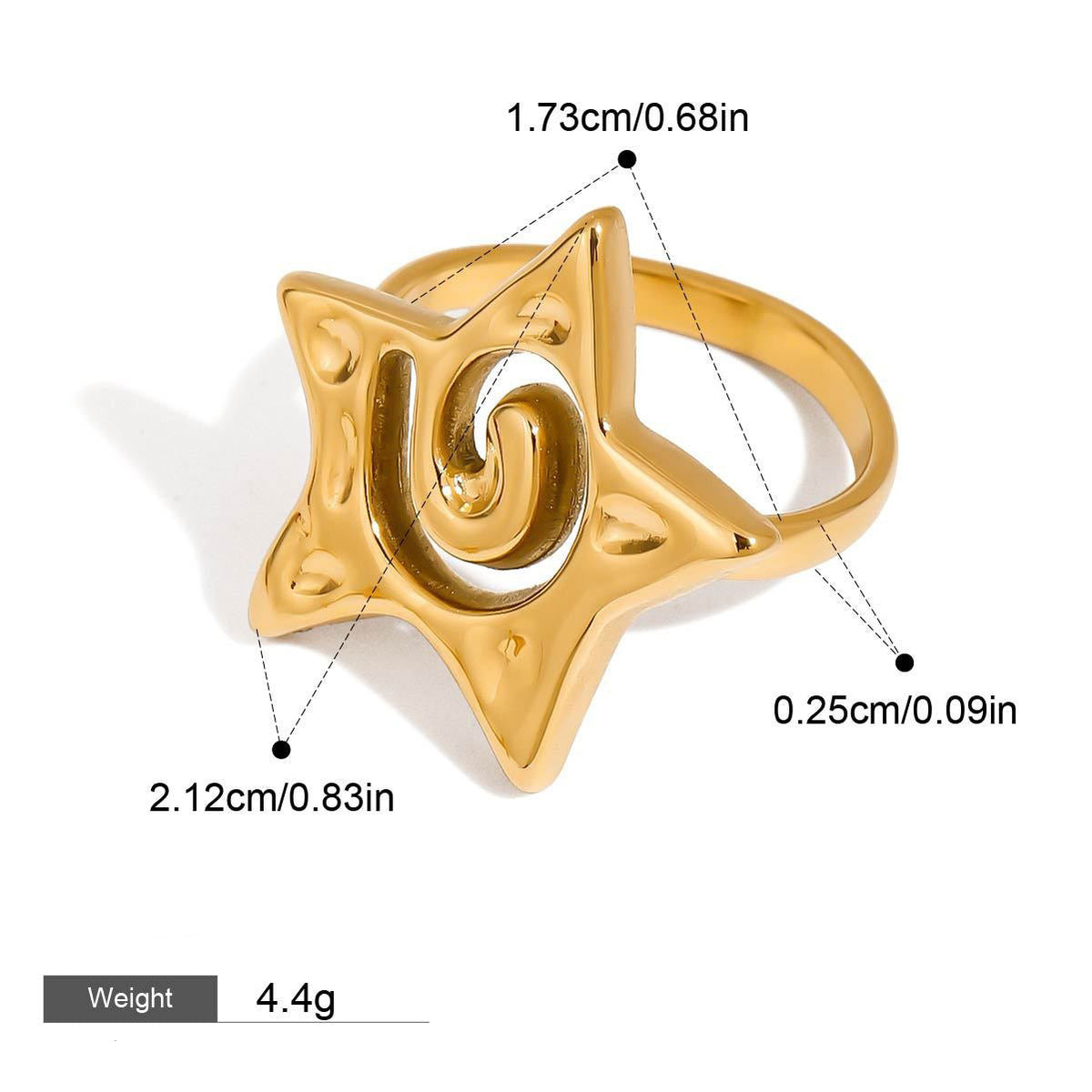 18K gold star-shaped design elegant necklace, ring, earrings and brooch set