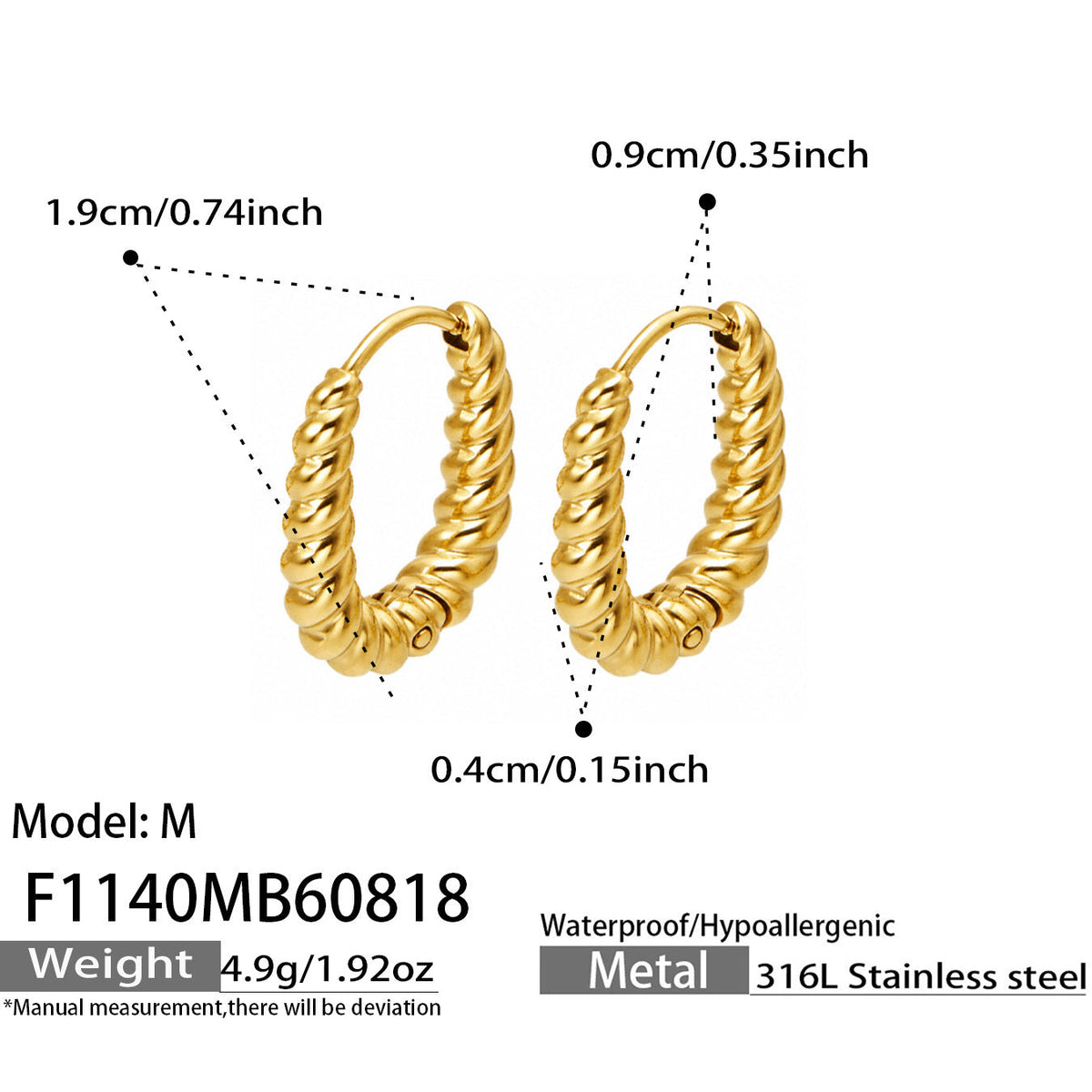 Two Tone Twisted Hoop Earrings Gold Plated Titanium Steel Fashion Women Ear Jewelry For Daily Dating Banquet Party Occasions