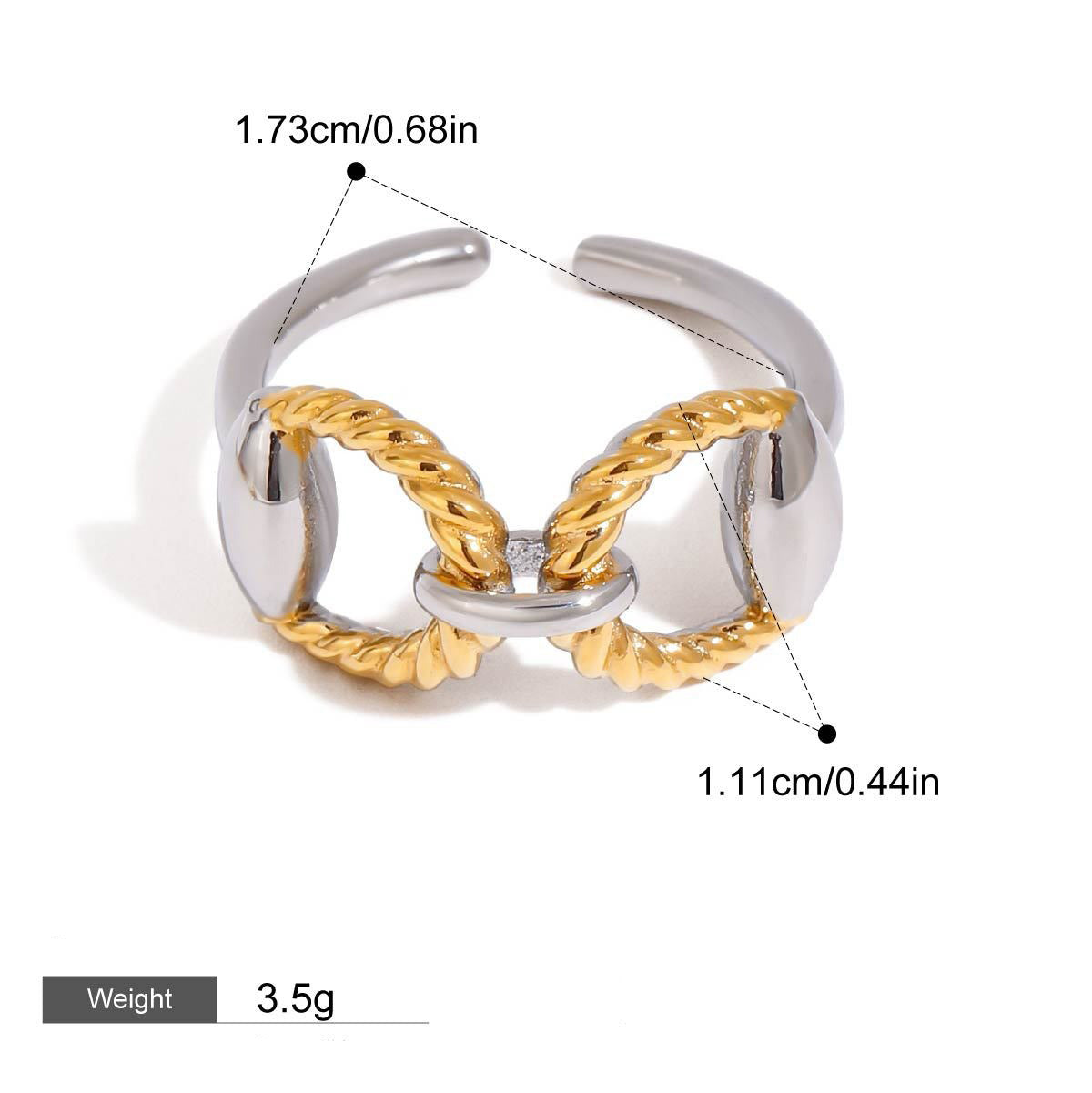 18K gold geometric shape with texture design simple and fashionable open ring