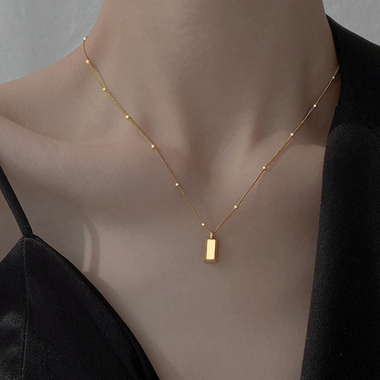 Titanium Steel Small Gold Brick Necklace Women's Non-fading Elegant New Fashion Popular Niche Light Luxury High-grade Clavicle Chain
