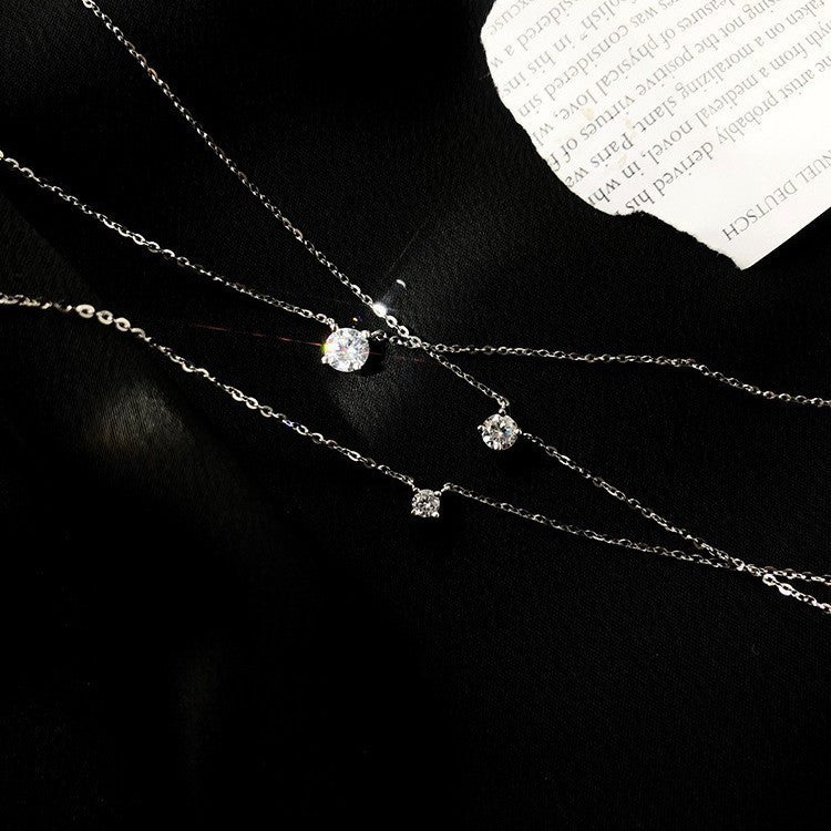 S999 Sterling Silver Small Diamond Necklace Women's Simple Niche Design Elegant High-end Clavicle Chain Light Luxury Ins Style Necklace