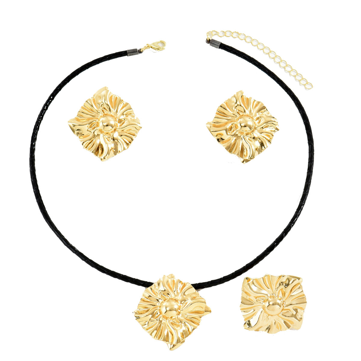 Simple Hip Hop Women's Earrings Necklace Suit Personalized Electroplated 18K Gold Ring Niche Geometric Design Jewelry Necklace