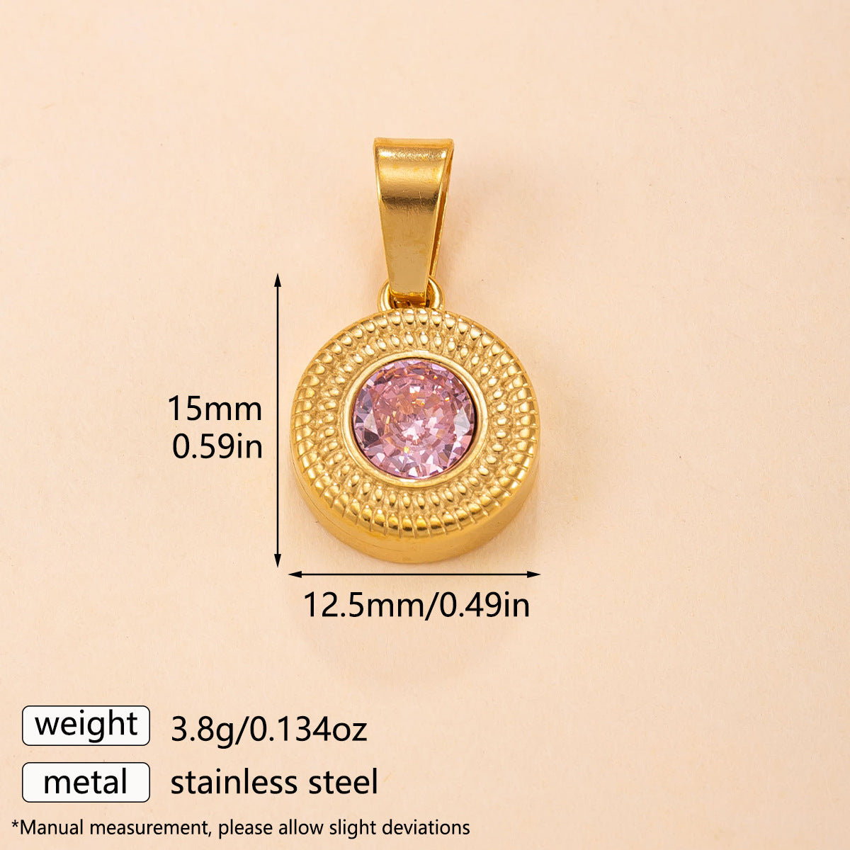 Cross-border Round Zircon-inlaid Stainless Steel Pendant, 18k Gold-plated, Fashionable And Simple Jewelry, Sun Pattern Clavicle Chain Pendant