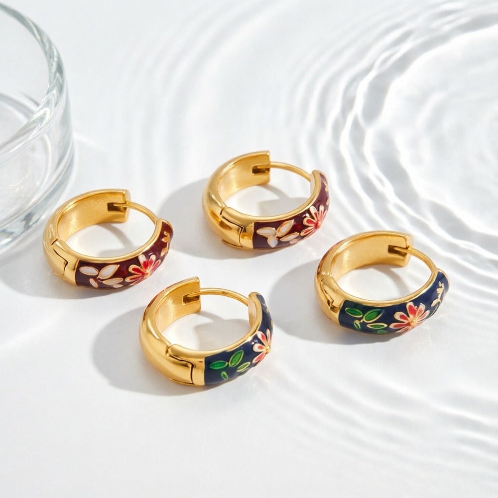 Enamel Flower Hoop Earrings Collection
