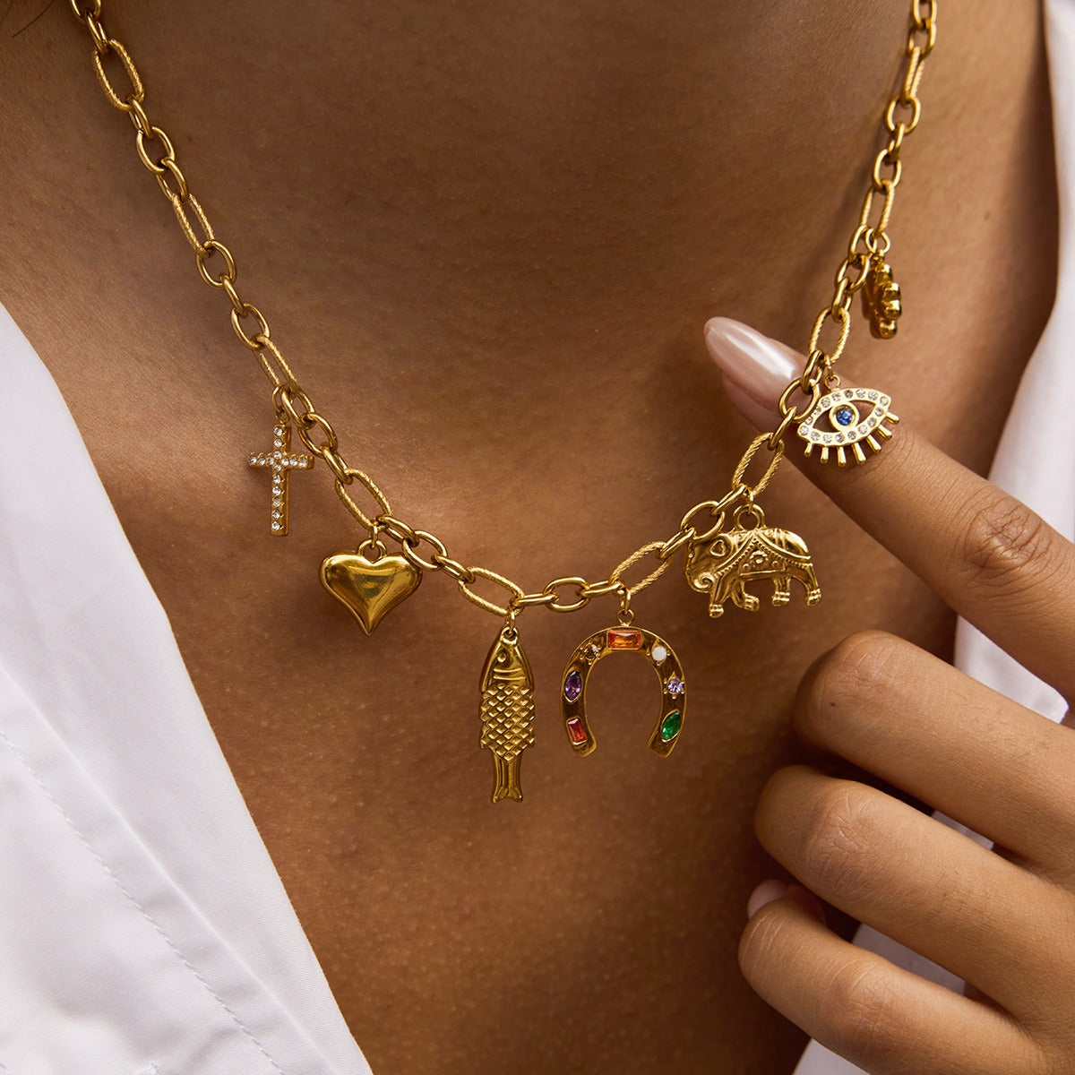18K gold plated titanium steel DIY pendant necklace, a luxurious and sophisticated clavicle chain.