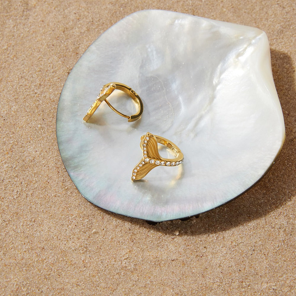 Fishtail Zircon Huggie Earrings