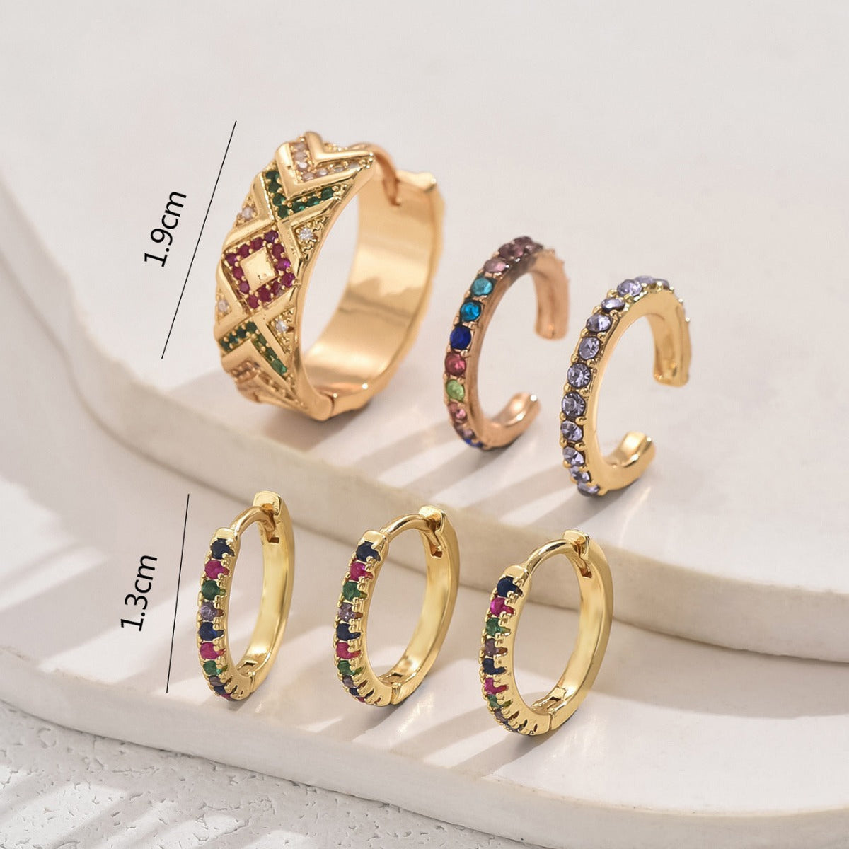 Ins Light Luxury Fashion Palace Style Women's Earrings Simple Inlaid Colorful Zircon Niche Design Ear Buckle Earrings