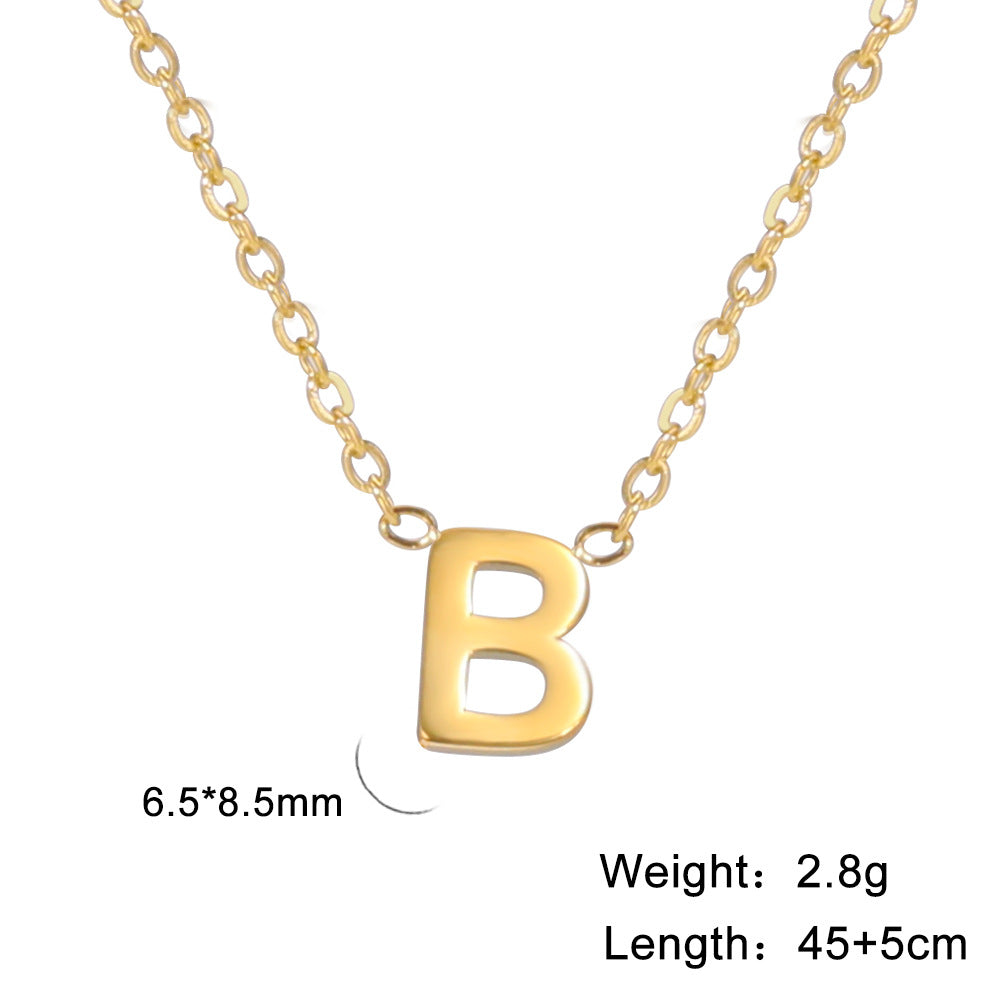 Hot-Selling Welded 26 Letters 18K Real Gold Electroplated Non-Fading Small Pendant Jewelry 304 Material Stainless Steel Necklace