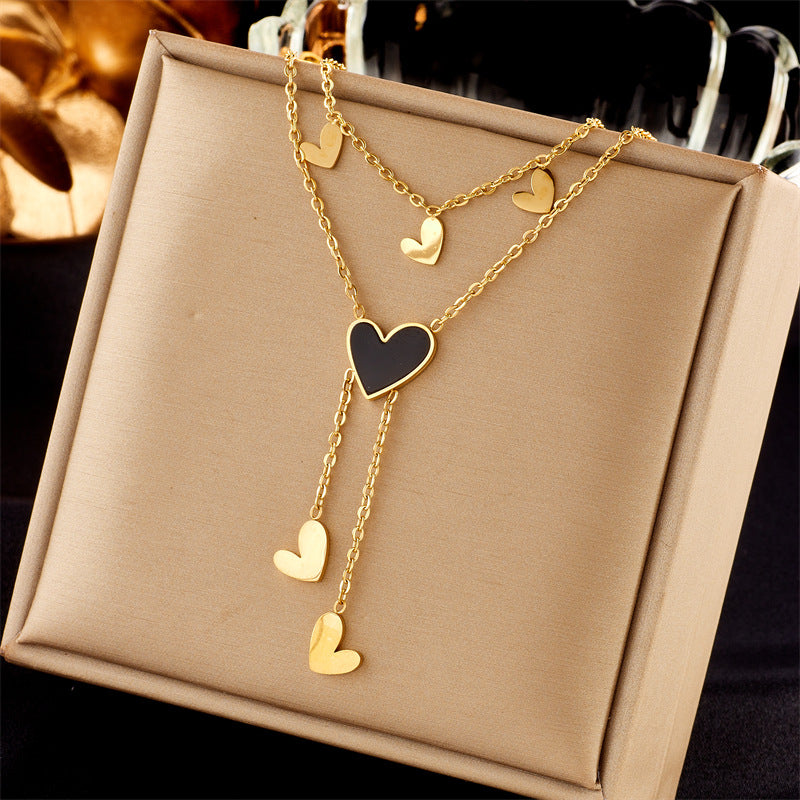 European And American Retro Butterfly Pearl Double-Layered Necklace For Women, Cross-Border Light Luxury Niche Stainless Steel Gold-Plated Jewelry Necklace