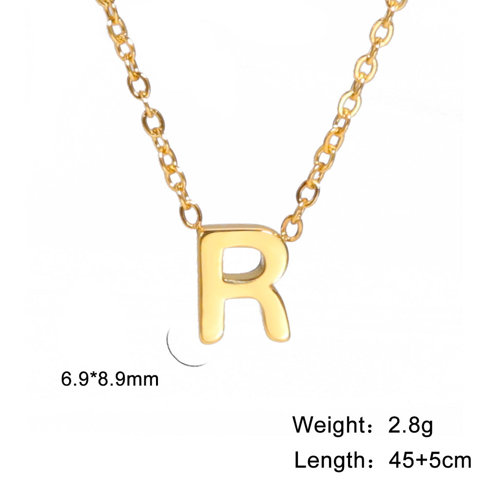 Hot-Selling Welded 26 Letters 18K Real Gold Electroplated Non-Fading Small Pendant Jewelry 304 Material Stainless Steel Necklace
