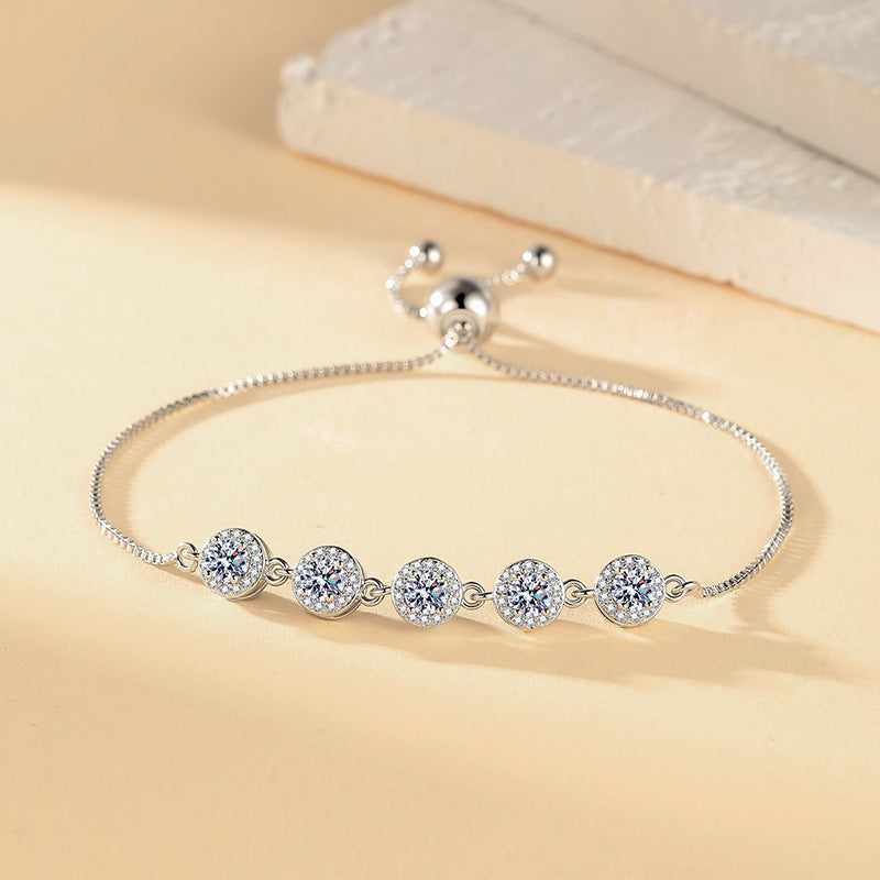 Korean Style New Adjustable Pull Slide Bracelet For Women, Stainless Steel Inlaid Zircon Bangle, Wholesale Ready Stock