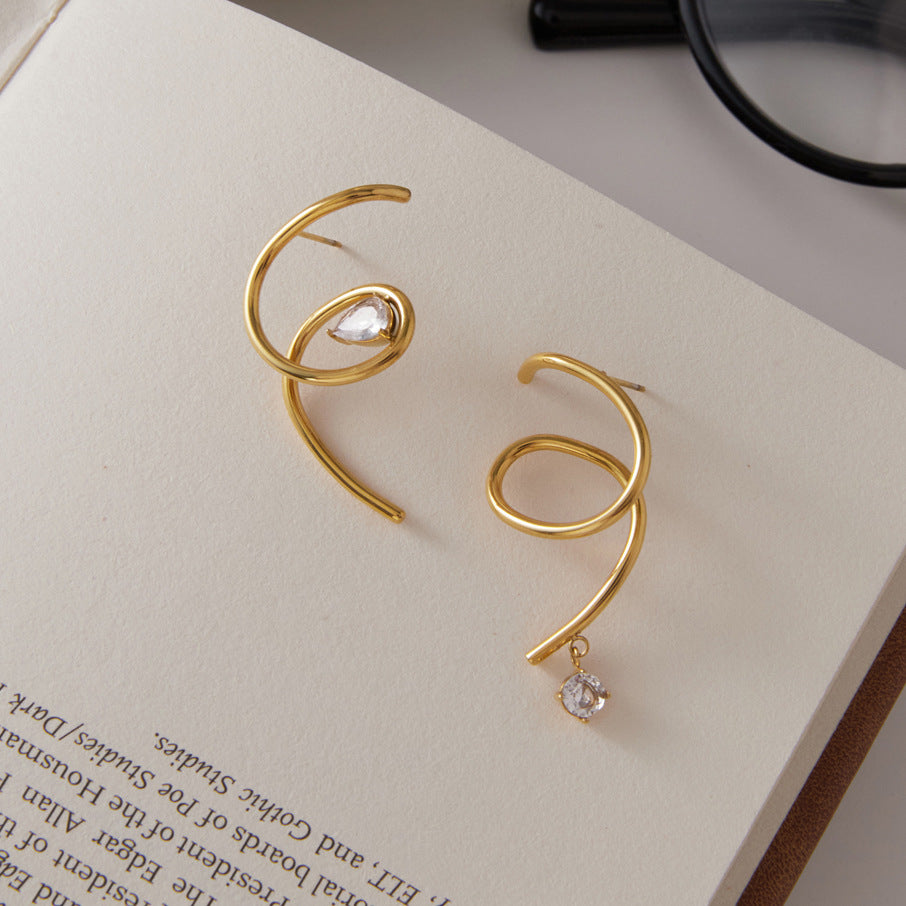 Asymmetric Linear Zircon Earrings
