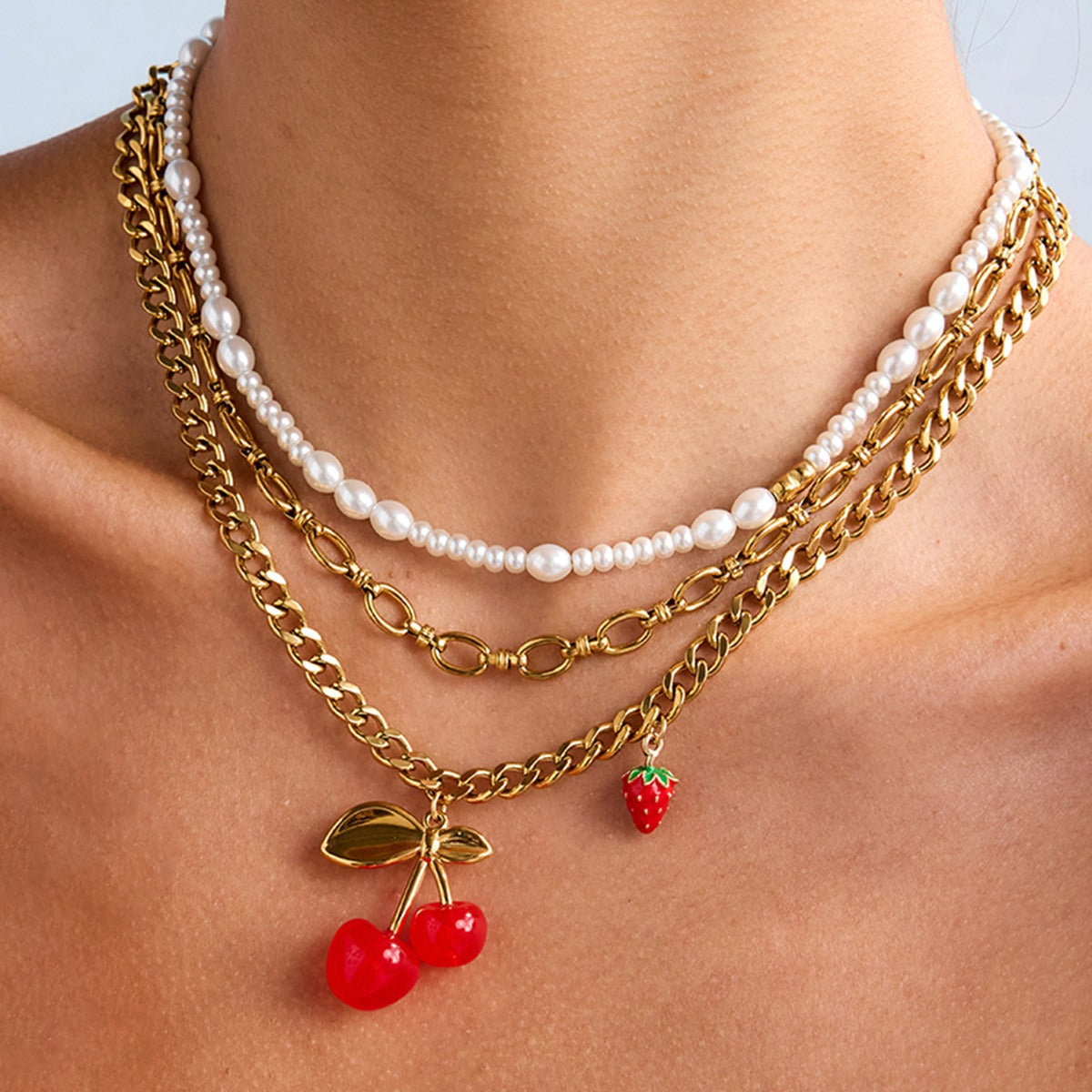 18K Gold Cherry Shaped Design Beautiful Unique Necklace