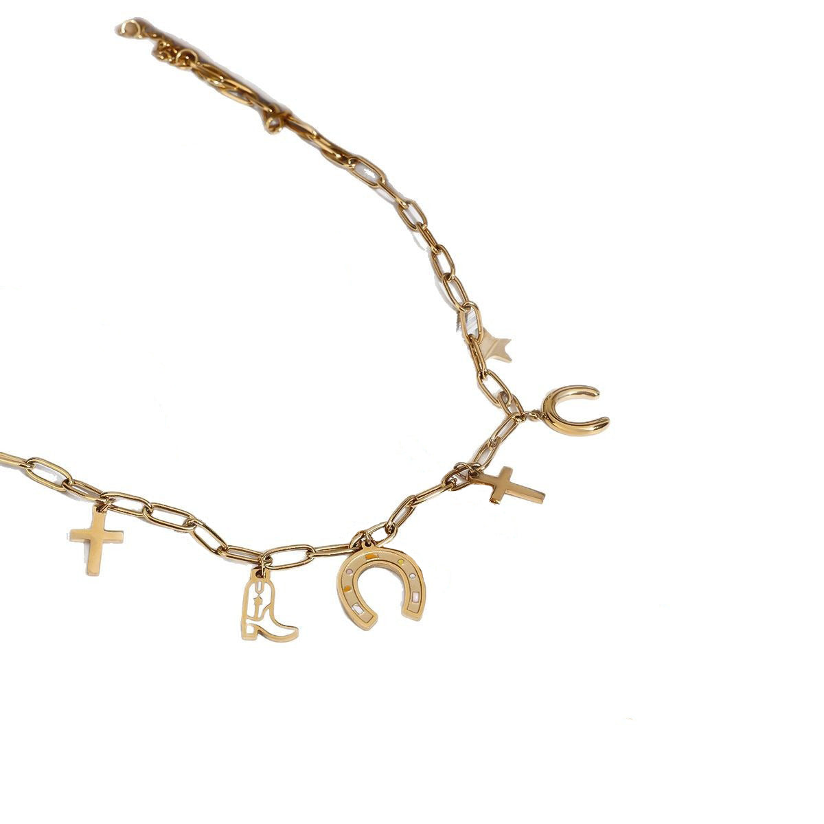 18K Gold Cross and Star Design Beautiful Fashion Necklace