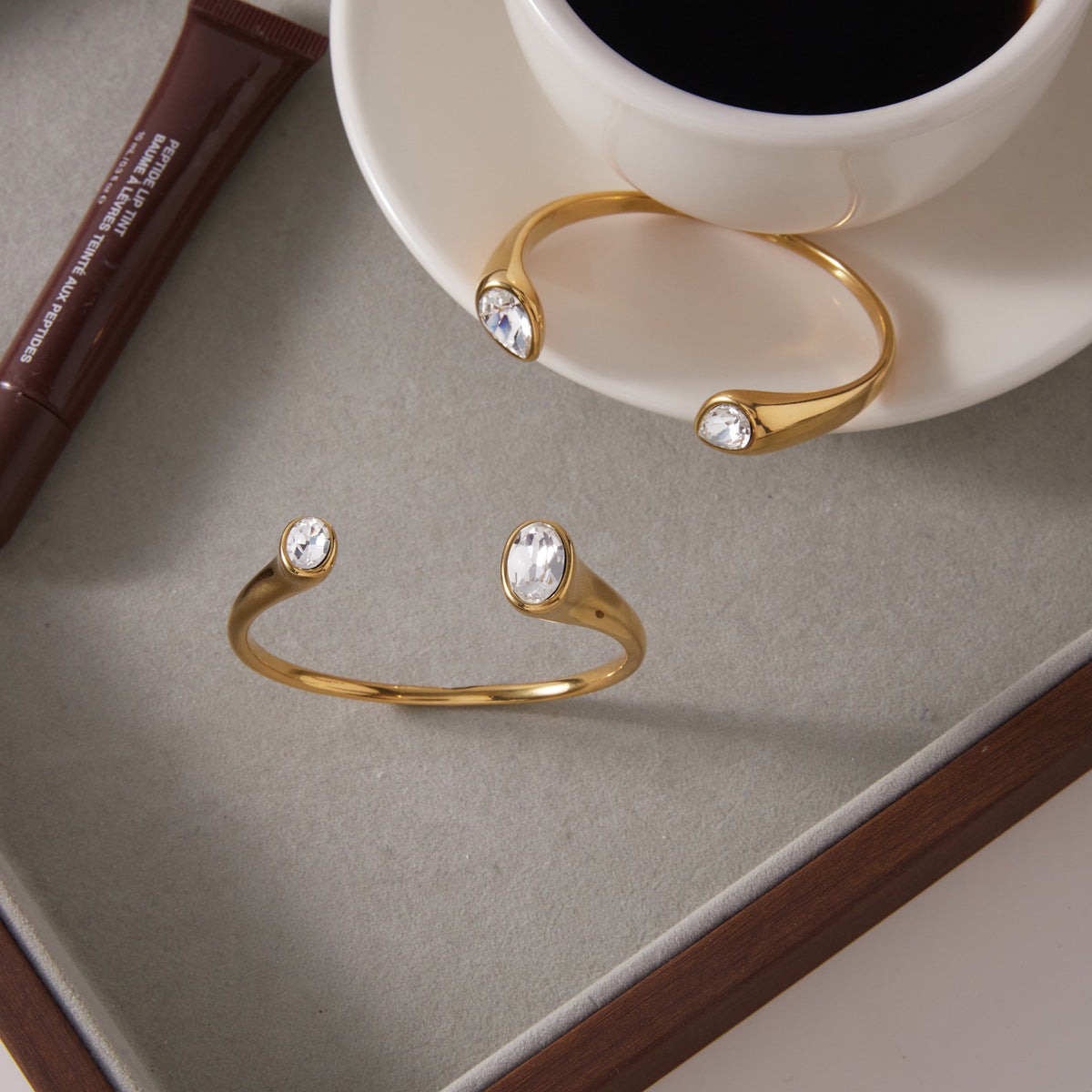 Bezel Zircon Open Bangle Collection