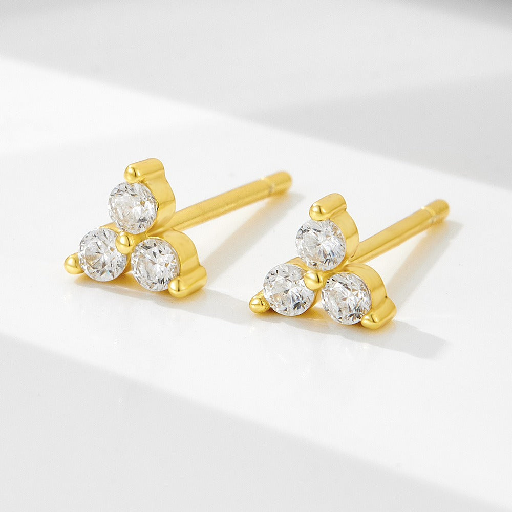 18K gold trefoil inlaid gemstone design exquisite and noble earrings