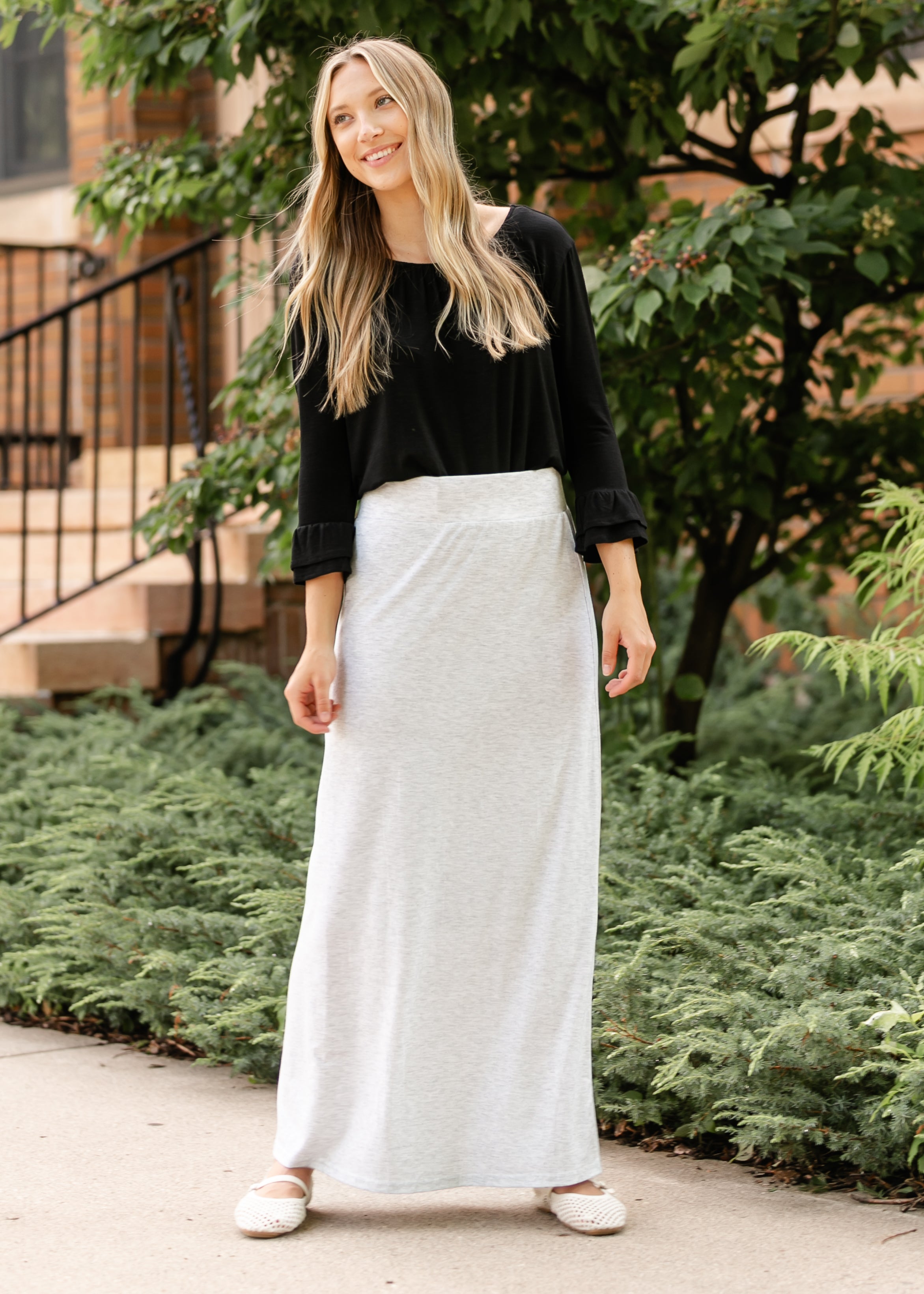 Clarise Heather Gray Premium Knit Maxi Skirt