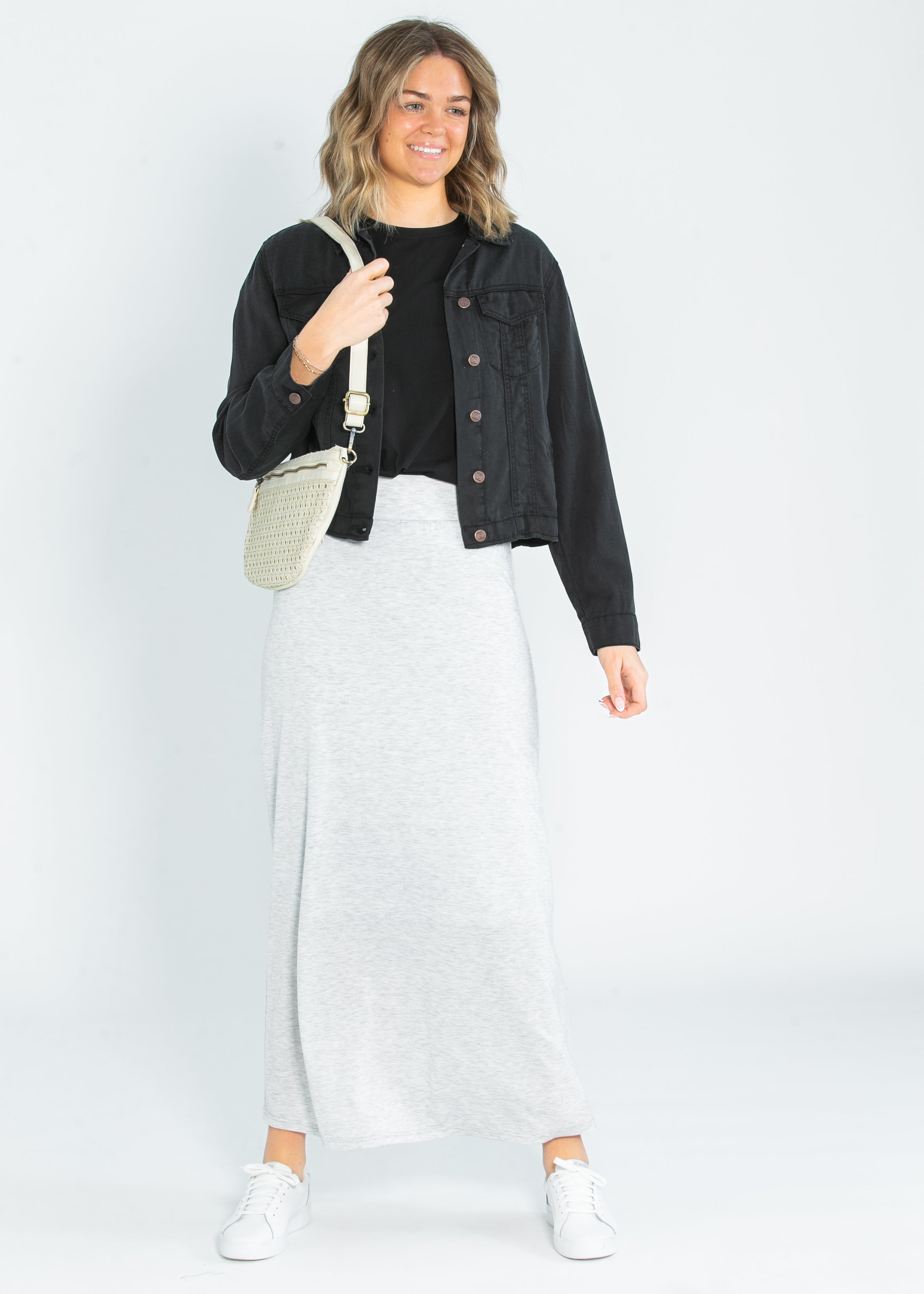 Clarise Heather Gray Premium Knit Maxi Skirt
