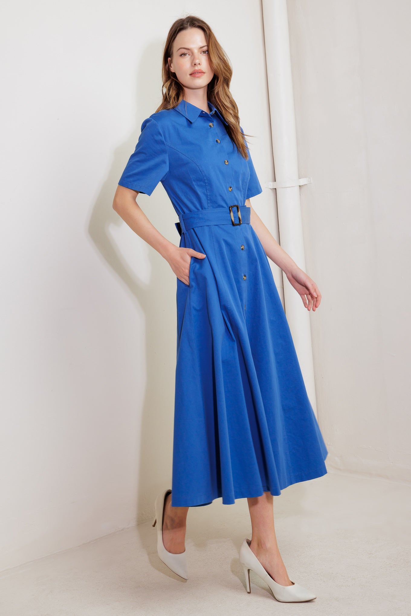 LUXE LIVING BLUE WOVEN MIDI DRESS