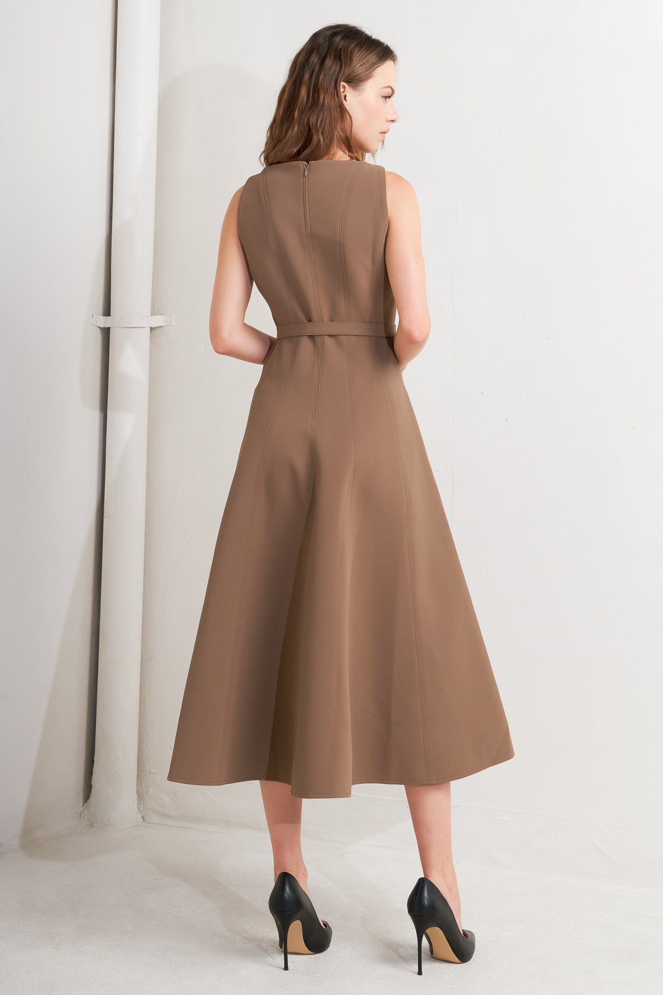 LIVING THE DREAM BROWN WOVEN MIDI DRESS