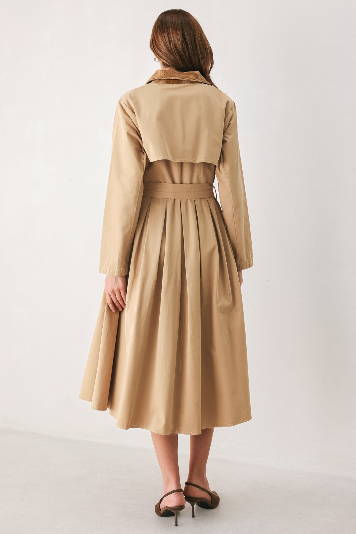 FALLING LEAVES WOVEN MIDI TRENCH COAT DRESS