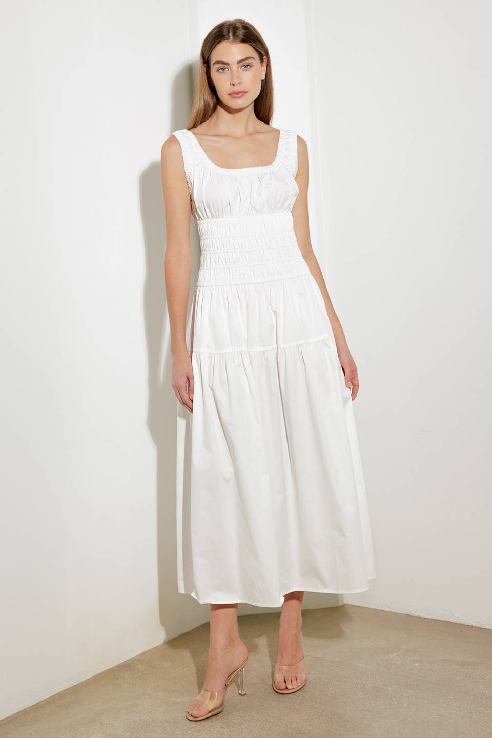 LOVELIEST LOOKS WHITE WOVEN MIDI DRESS