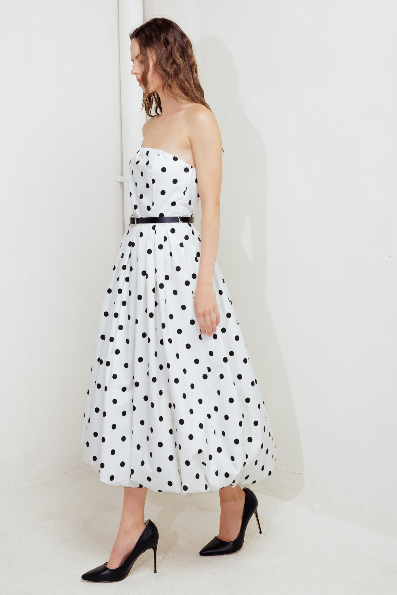MONROE DOT WHITE WOVEN MIDI DRESS