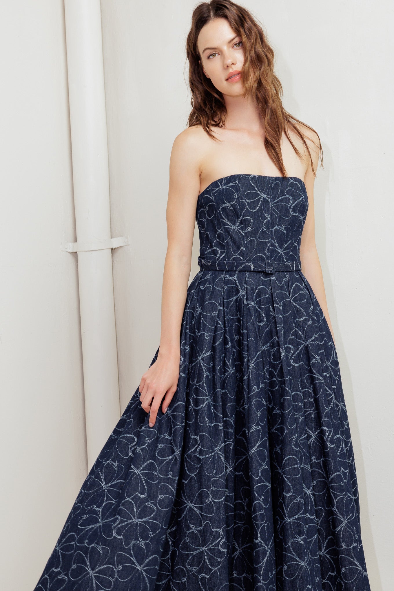 MOONDUST GARDEN DENIM MIDI DRESS