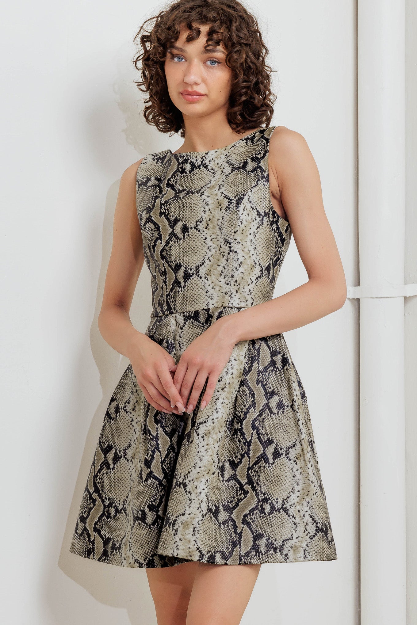 SNAKE GLAM FAUX LEATHER MINI DRESS