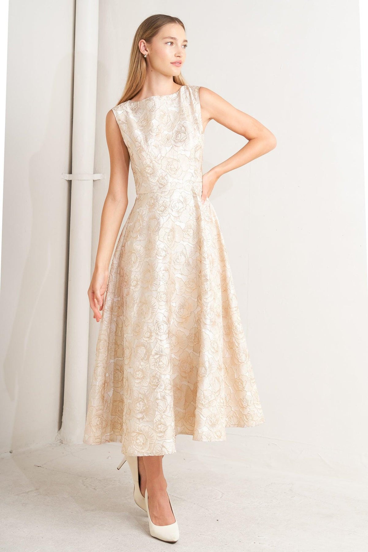 GILDED ROSE WOVEN MIDI DRESS