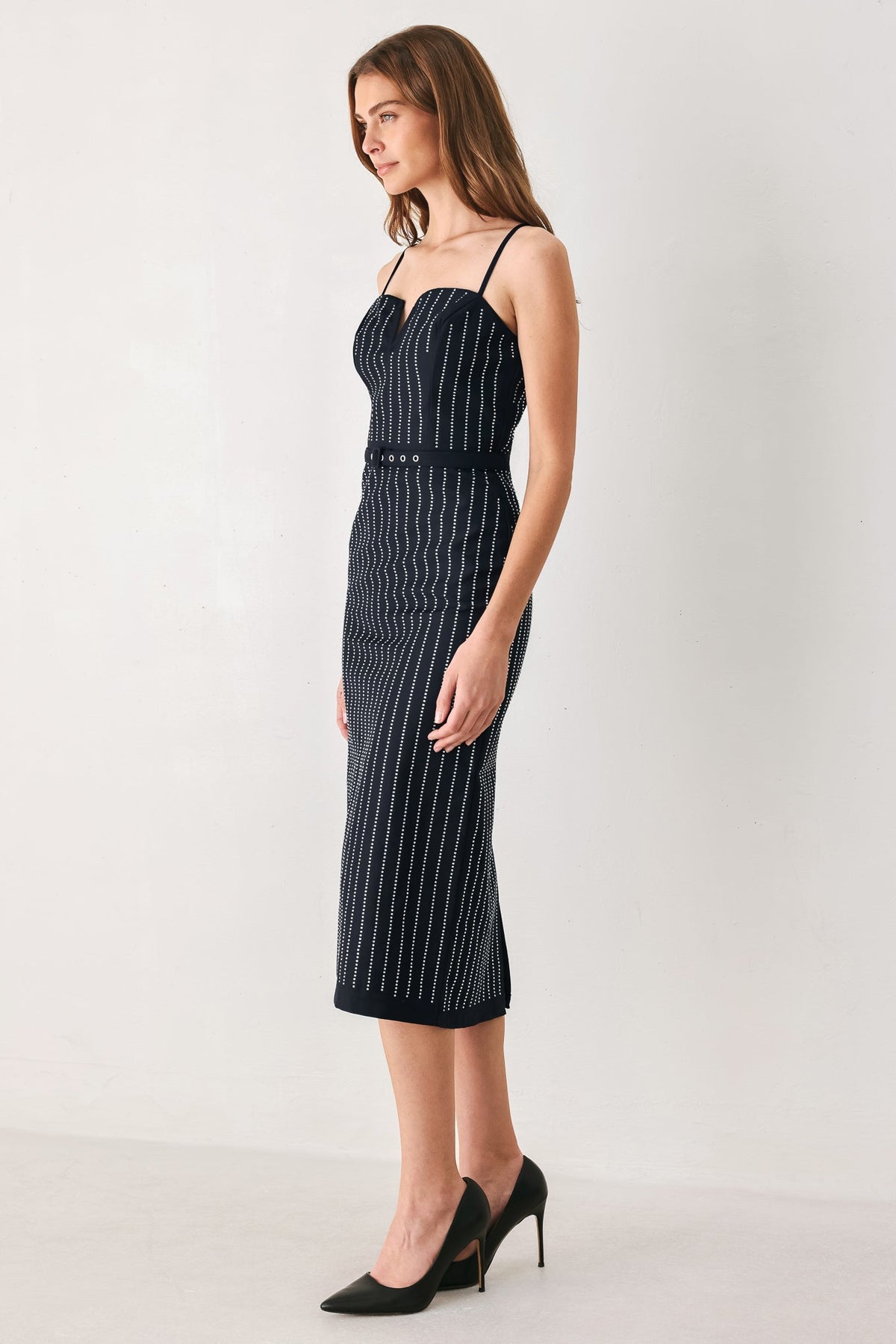 VERTICAL GRACE WOVEN MIDI DRESS